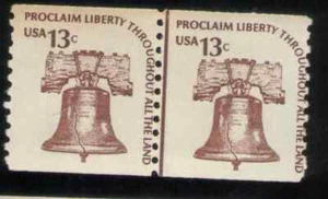 US. 1618. 13c. Liberty Bell Coil Line Pair of 2. Shiny Gum. Mint. NH. 1975 - Picture 1 of 2