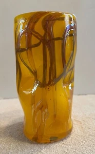 Vintage Blown Glass Art Vase Signed and Numbered Amber Butterscotch Heavy Dimple - Picture 1 of 7