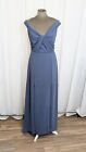 New Dessy Size 8 Blue Grey Off Shoulder Bridesmaid Dress With Slits Rrp £215