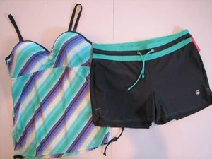 Long Tankini Shorts Swimsuit XL Free Country Aqua & Gray Underwire Molded Cup - Picture 1 of 7