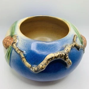 Vintage blaue Roseville Tannenzapfen Kunstkeramik Vase Übertopf, Jardiniere 1936 - Bild 1 von 14