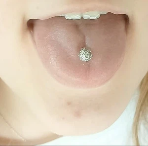 SPARKLING CRYSTAL Epoxy Covered 6mm Ball TONGUE 14g 5/8" Surgical Steel Barbell - Picture 1 of 11