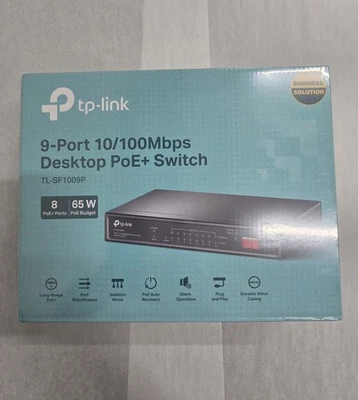 TP-Link TL-SF1009P 65W 9 Port 10/100Mbps Desktop PoE+ Switch - Image 1 of 4