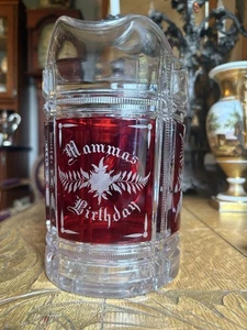 Victorian Antique EAPG Ruby stained Glass Water Pitcher Mamma's Birthday Gift US - Picture 1 of 15