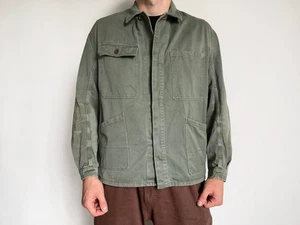 Vintage French Workwear Sanfor Swiss Olive Faded Worn Utility Work Jacket 56 XL - Picture 1 of 13