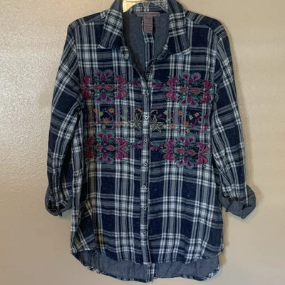 SHARON YOUNG Camisa Bordada A Cuadros Azul Mujer L Foto 1 de 4