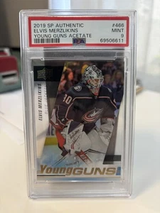 2019 Sp Authentic Elvis Merzlikins Young Guns Acetate PSA 9 #466 Columbus Blue - Picture 1 of 2