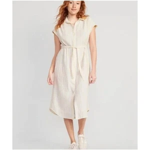 NWT Old Navy Short-Sleeve Waist-Defined Striped Midi Shirt Dress Women's Sz XXL - Picture 1 of 8