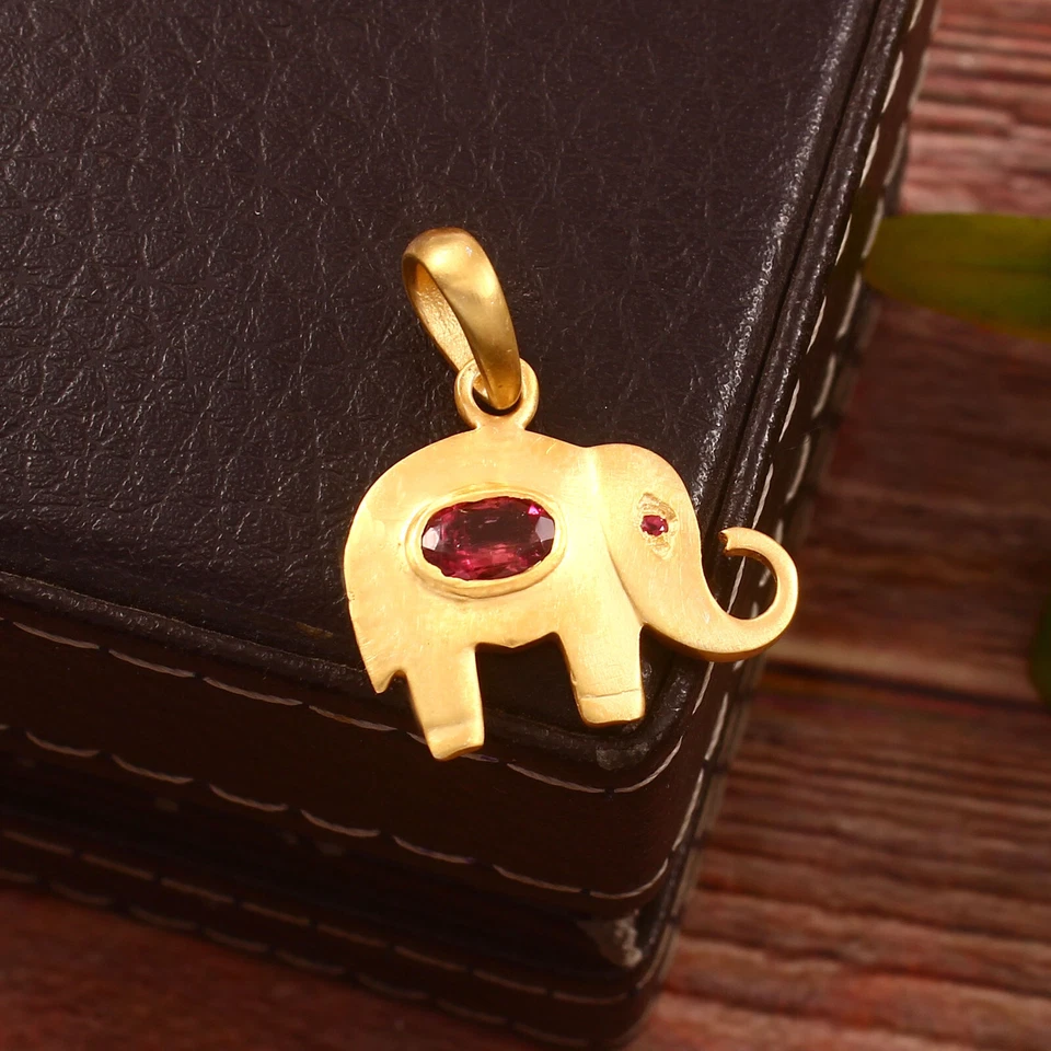 925 Sterling Silver Natural Tourmaline Elephant Charm Pendant, Elephant Pendant - Image 1 of 3