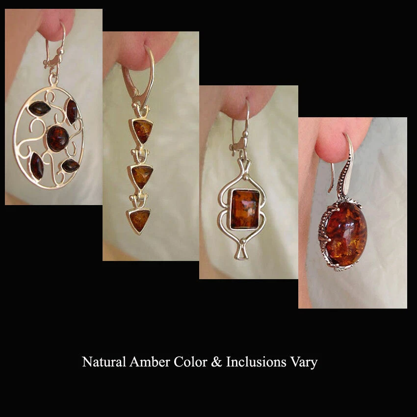 PENDIENTES MODERNOS HECHOS A MANO MIEL BÁLTICA ÁMBAR Y PLATA ESTERLINA Foto 1 de 1