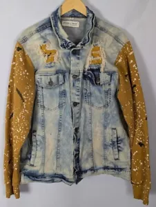 Evolution In Design Mens XXL Distressed Stretch Jean Jacket Sweatshirt Splat - Picture 1 of 11