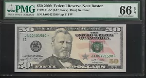 US 50 Dollars 2009 PMG 66 EPQ UNC Fr #2131-A*Star Note FRN Boston Rios/Geithner - Picture 1 of 4