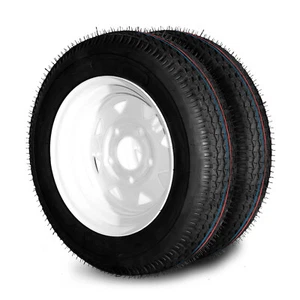 Two 4.80-12 Trailer Tires And Rims 4.80x12 480x12 LRB 5 Lug White Spoke Wheel - Picture 1 of 10