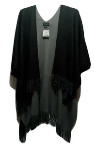 Scarf/Ruana Candor New York City Black/Grey Open Front with Fringe Detail NWT - Picture 1 of 12