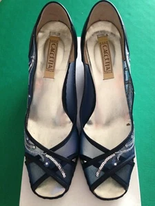 PROMO! CACCETTA SCARPE SANDALI DONNA TELA BLU 40 MADE IN ITALY 100% - Foto 1 di 5
