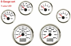 Juego de 6 medidores 160 MPH 200 KPH velocímetro tacómetro temperatura combustible voltios aceite 7 colores LED - Imagen 1 de 11