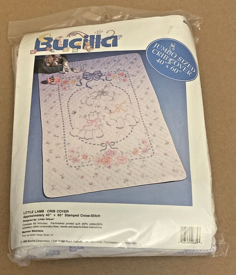 Bucilla Stamped Cross Stitch Baby Crib Cover Little Lamb Jumbo Oversized 40 X 60
