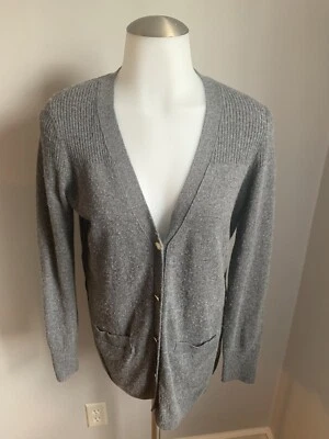 Cárdigan para mujer Tory Burch gris cuello en V suéter botones dorados bolsillos talla pequeña Foto 1 de 4