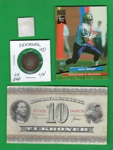DENMARK 1951 - 1956 PAPER MONEY , COIN & STAMP ~ LOT# 16 (*-*) + SPORTS CARD - Picture 1 of 2