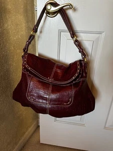 Maxx NY Red Mock Crock Purse with Leopard Lining - Picture 1 of 5