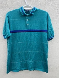 Mens GANT Rugger Polo Shirt Size Large Teal Stripped Short Sleeve  - Picture 1 of 9