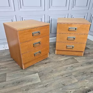 Pair 2 Mid Century Teak Filing Drawers Bedside Cabinets Tables Retro Storage - Picture 1 of 24