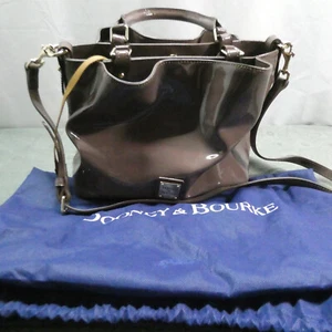 Dooney & Bourke Barlow Dark Taupe Patent Leather Satchel Tote Purse w/dust cover - Picture 1 of 9