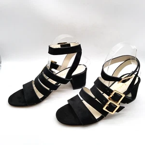 Bettye Muller Women's Tingle Black Suede Strappy Buckle Sandals 38.5 US 8 - Picture 1 of 8