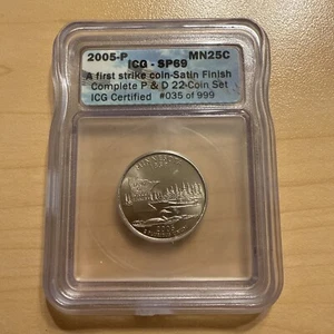 2005-P Minnesota State Quarter - ICG SP69 - Satin Finish First Day of Issue - Picture 1 of 4