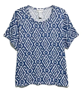Cathy Daniels, blau-weißes Kurzarmtop mit geometrischem Muster, Gr. XXL - Bild 1 von 3
