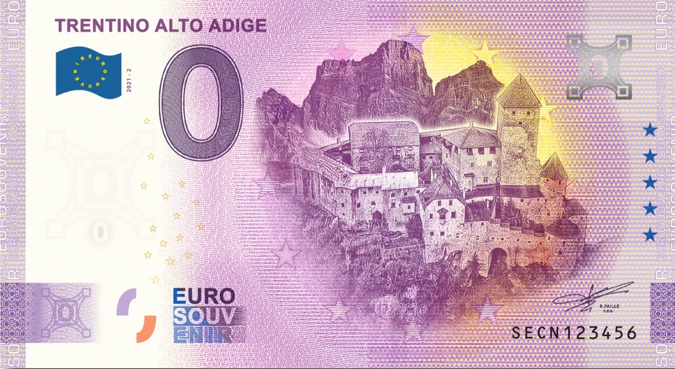 Zero Euro Souvenir Banknote Offizier Italien 2021 - Trentino Südtirol - Image 1 of 1