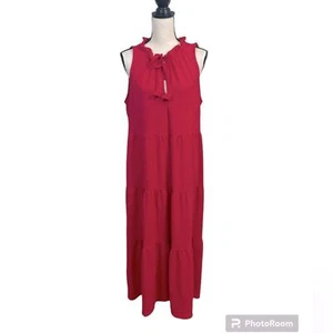 Max Studio Cerise Red Ruffle Neck Tiered Sleeveless Maxi Dress Size XL - Picture 1 of 7