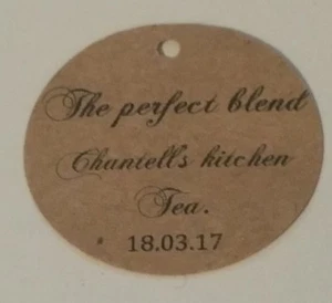 Personalise kitchen tea recycled - Name and date, Gift tags Pk-20,30,50,100 - Picture 1 of 2