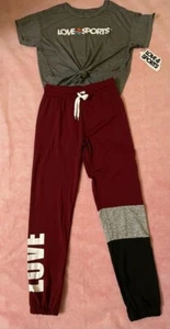 Womens Colorblock Love Graphic Sweatpants With Love And Sport Tee Outfit Set (M) - Picture 1 of 2