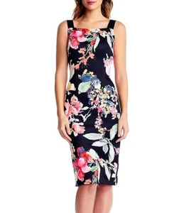 NUEVO CON ETIQUETAS $129 ADRIANNA PAPELL Vestido Vaina Floral Fiesta Jardín, Negro Multi, Talla 8 - Imagen 1 de 3
