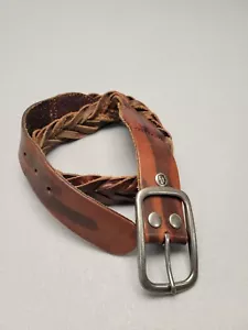 BKE Men's Genuine Brown Leather Woven Braided Belt (Machias) - Size S - Picture 1 of 11