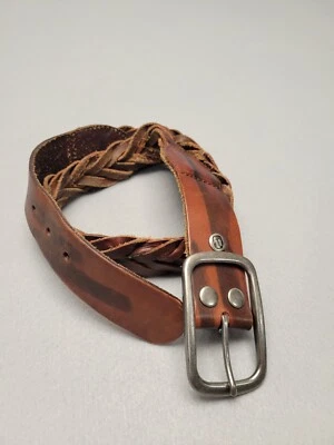 Cinturón trenzado tejido de cuero marrón genuino BKE (Máquinas) para hombre - talla S Foto 1 de 4