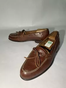 Zelli Brown Leather Dress Tie Loafers Rugby Pebble Grain 10M Made In Italy - Picture 1 of 14