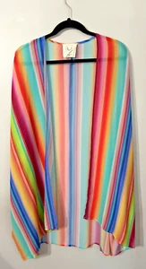 Traumhafte Rehkitz Damen Medium Strickjacke Kimono Mehrfarbig Regenbogen Gestreift Boho - Bild 1 von 6