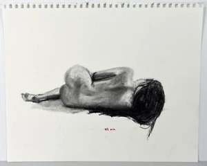 17" Vintage Pencil Drawing Young Woman Nude Body Back Candace McCall VII - Picture 1 of 4