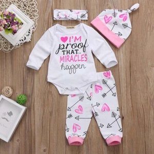 Infants Baby Girls Letter Romper Tops Jumpsuit Pants Headband Outfit Clothes Set - Picture 1 of 16