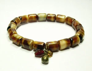 Bracelets Stretch Brown Cream Glass Beads Charms - Picture 1 of 2