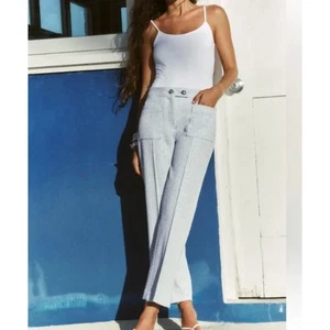 ZARA Blau Silber Tweed Struktur Schlaghose Hose Metallic Small - Bild 1 von 8
