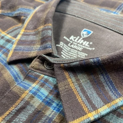 Camisa Kuhl Para Hombre L Marrón Cuadros Franela Fugitiva Bolsillos Abotonados Exterior Senderismo Foto 1 de 4