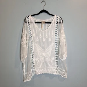 Copricostume donna Forgotten Grace bianco trasparente ricamato floreale taglia XL - Foto 1 di 7