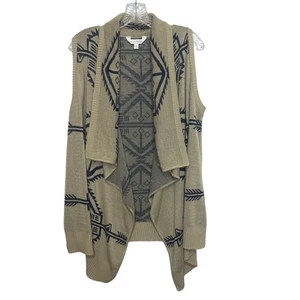 Charming Charlie Aztec Print Open Front Sweater Vest Cardigan Womens Large Beige - Picture 1 of 6