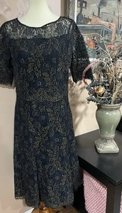 Teri Jon schwarz gold Spitze Kurzarm Kleid Größe 12 lesen! - Bild 1 von 11