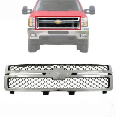 For 2011-2014 Silverado 2500HD 3500HD Front Grille Chrome Shell & Primed Insert - Imagem 1 de 4