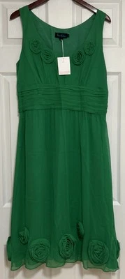 ¡NUEVO SIN ETIQUETAS! Vestido Boden Verde 100% Seda Midi 14L Roseta Cóctel Forrado Cremallera Lateral Foto 1 de 4