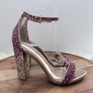 Charlotte Russe Shoes Womens Size 6 Purple Glitter Ombre Block Heel Ankle Strap - Picture 1 of 12